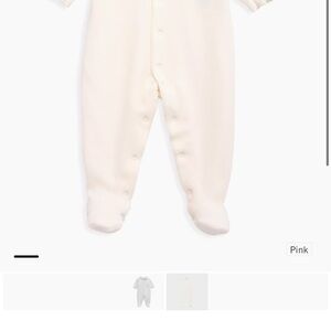 Bonpoint Baby Girl's Collared Velour Footie - Pink and white bib!